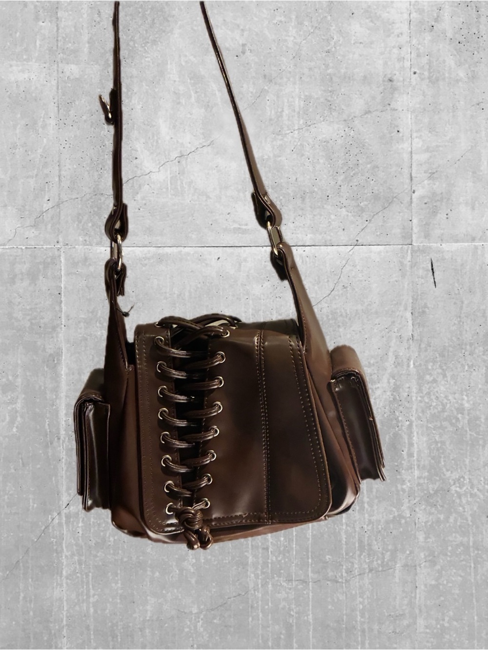 Brown Lace-Up Crossbody Bag